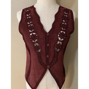 Topshop Suede Leather Crochet Vest Western Burgundy Women’s Euro 36 US Small